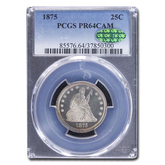 1875 Liberty Seated Quarter PR-64 Cameo PCGS CAC 1875 Liberty Seated Quarter PR-64 Cameo PCGS CAC